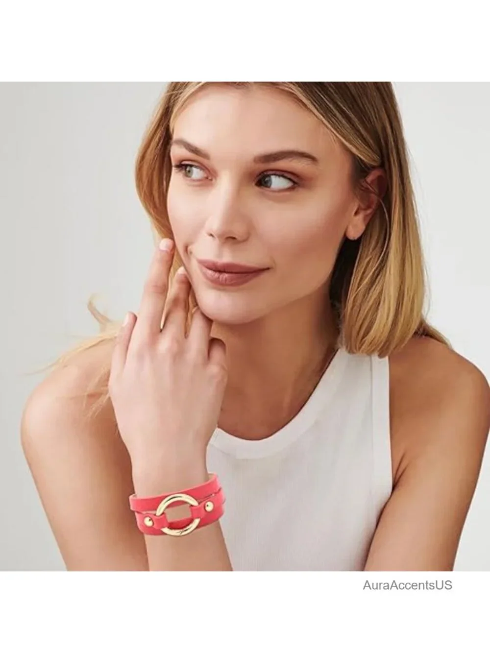 Genuine Leather Wrap Bracelet for Women Boho Circle Charm Cuff